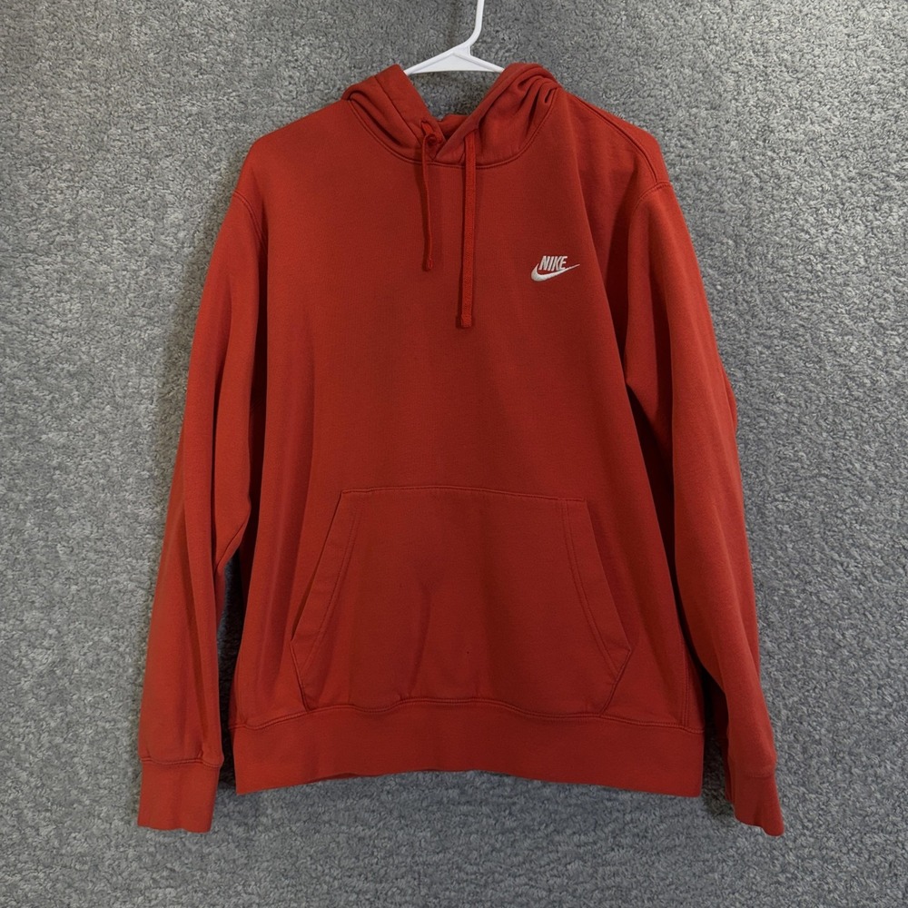 Nike‎ Hoodie Mens Large Red Pullover Fleece Embroidered Swoosh Kangaroo Pocket